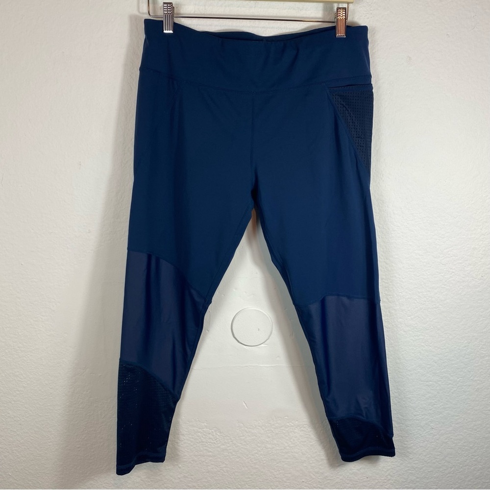 Sweaty Betty XL Power‎ Leggings 7/8 Length High Rise Pocket Blue Mesh Gym Yoga